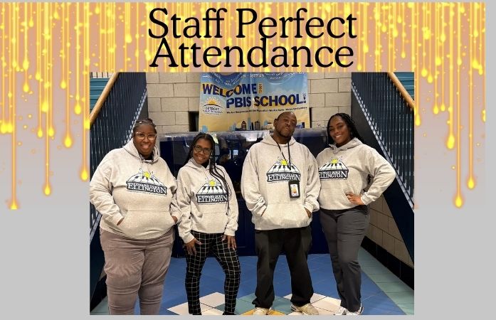  4 staff member posing for perfect attendance.